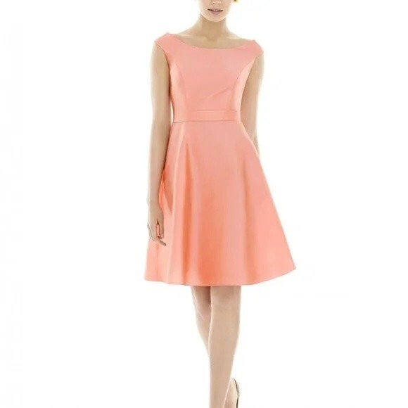Alfred Sung Cocktail Length Off The Shoulder 18 Satin Twirl Pink Mini NWT B50 - Picture 1 of 9